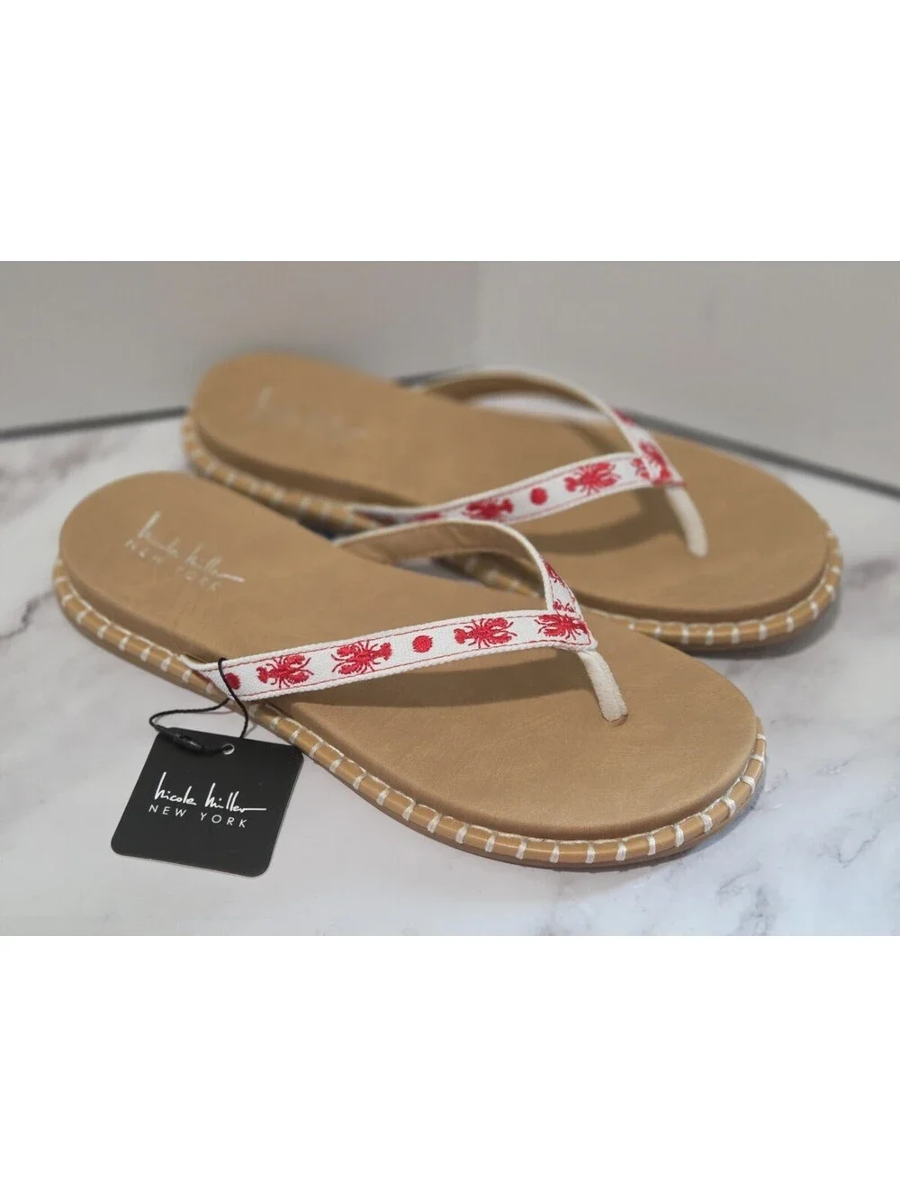 Nicole Miller New York Lobster Print Flip Flop Sandals Women's Size 7.5 NWT